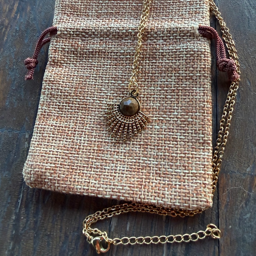 Tigers Eye Sun Shaped Pendant Tigers Eye Necklace Minimalist Crystal Necklace